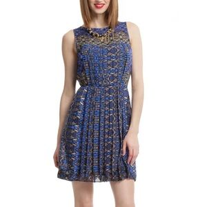 Tibi Blue Silk Pleated Dress 0